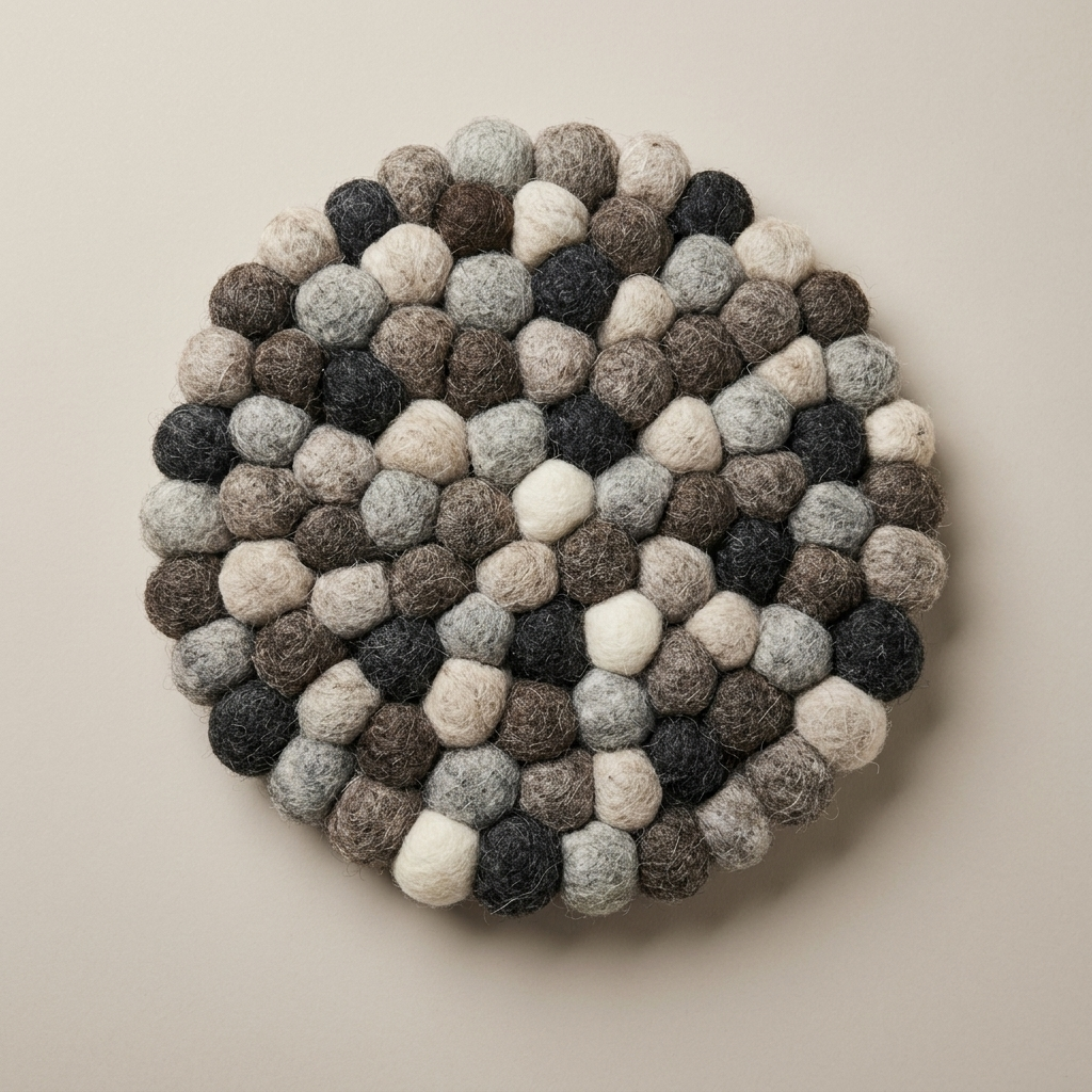 Handmade Wool Felt Ball Trivet | Charcoal, Grey & Cream | Multi-Shape Table Protection