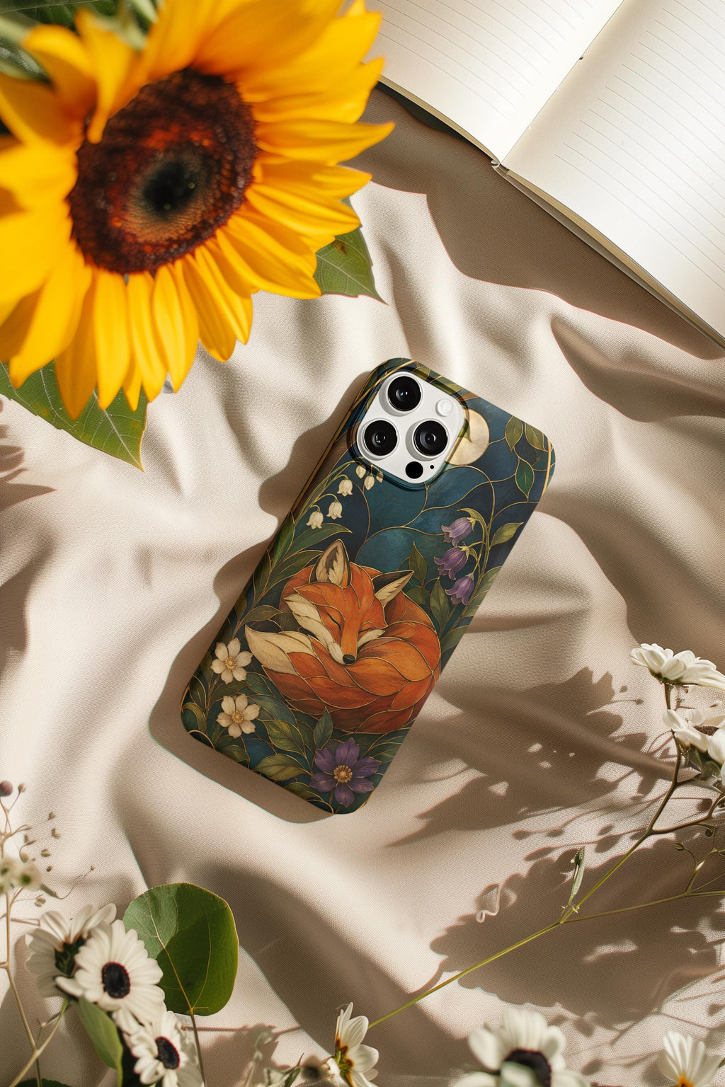 Stained Glass Case, Art Nouveau Sleeping Fox Floral Design | 26 Phone Models