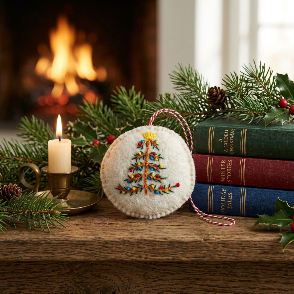 Embroidered Christmas Tree Wool Felt Ornament – Handmade & Shatterproof