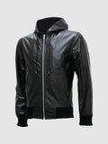 Black Leather Jacket With Hoodie