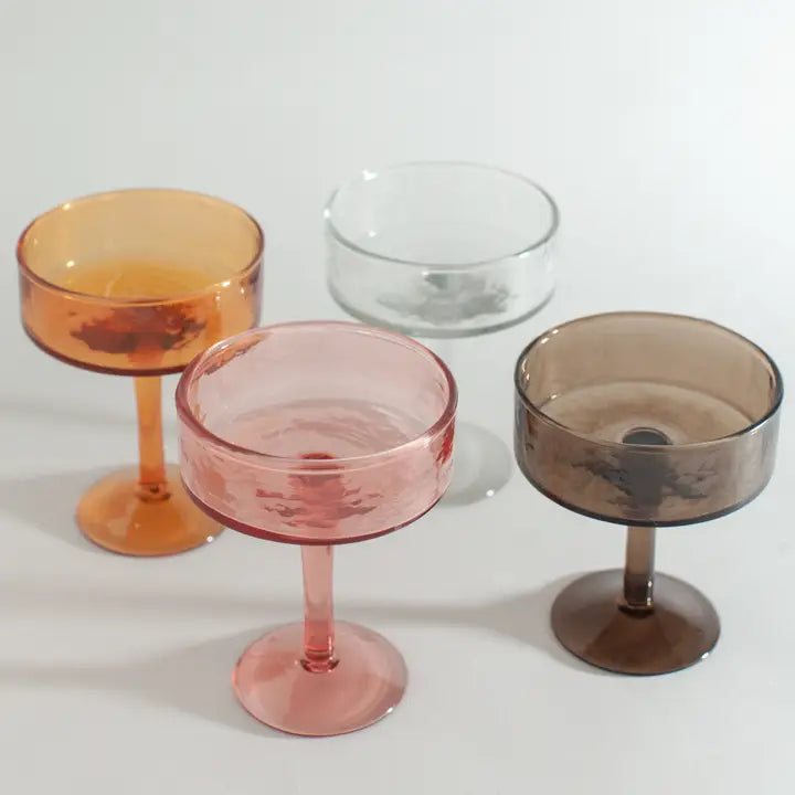 Handblown Hammered Coupe Cocktail Glass Pair
