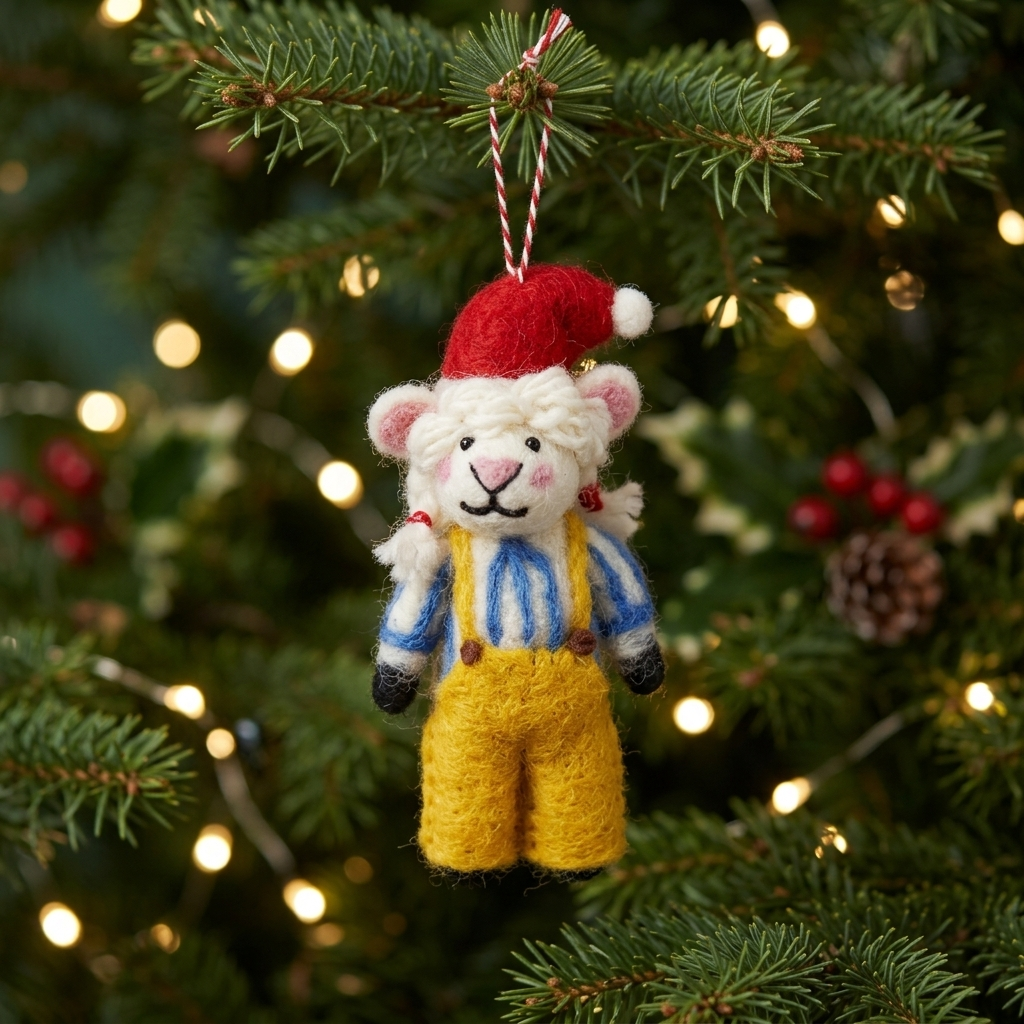 The Festive Little Farmer Sheep Wool Felt Christmas Ornament
