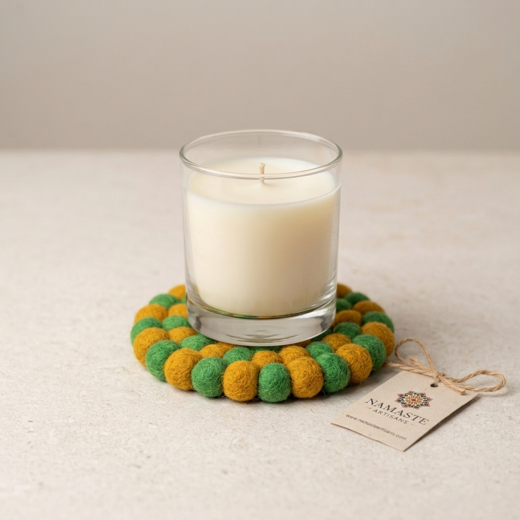 Australian Colours / Green & Mustard Wool Felt Coasters – Set of 4