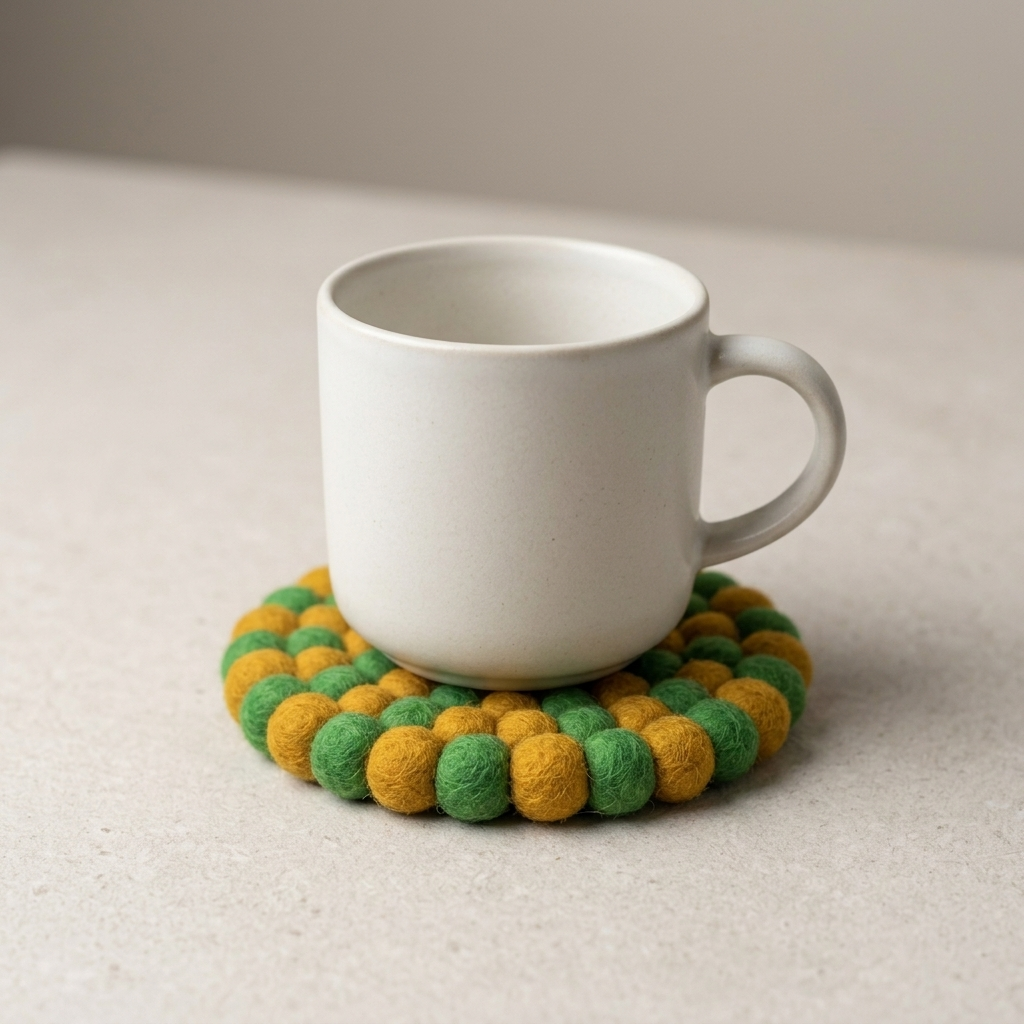 Australian Colours / Green & Mustard Wool Felt Coasters – Set of 4
