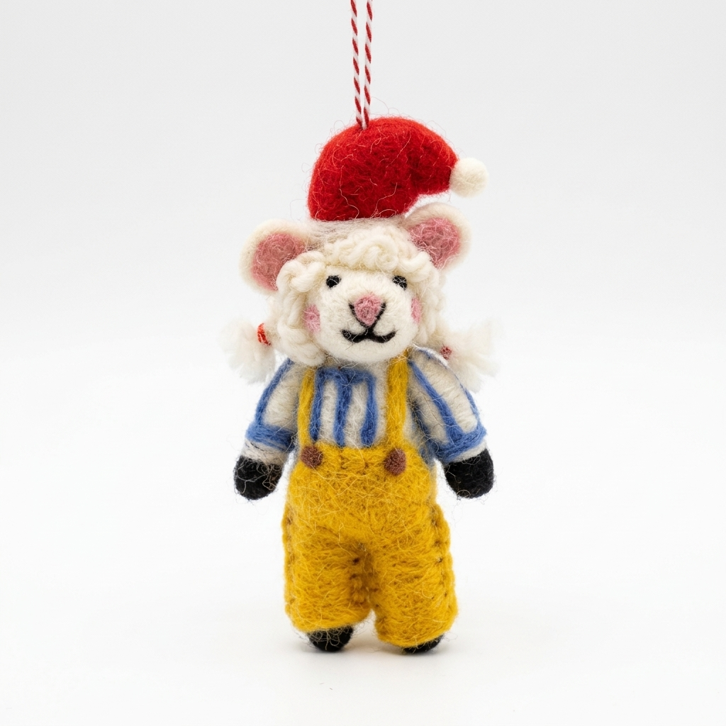 The Festive Little Farmer Sheep Wool Felt Christmas Ornament