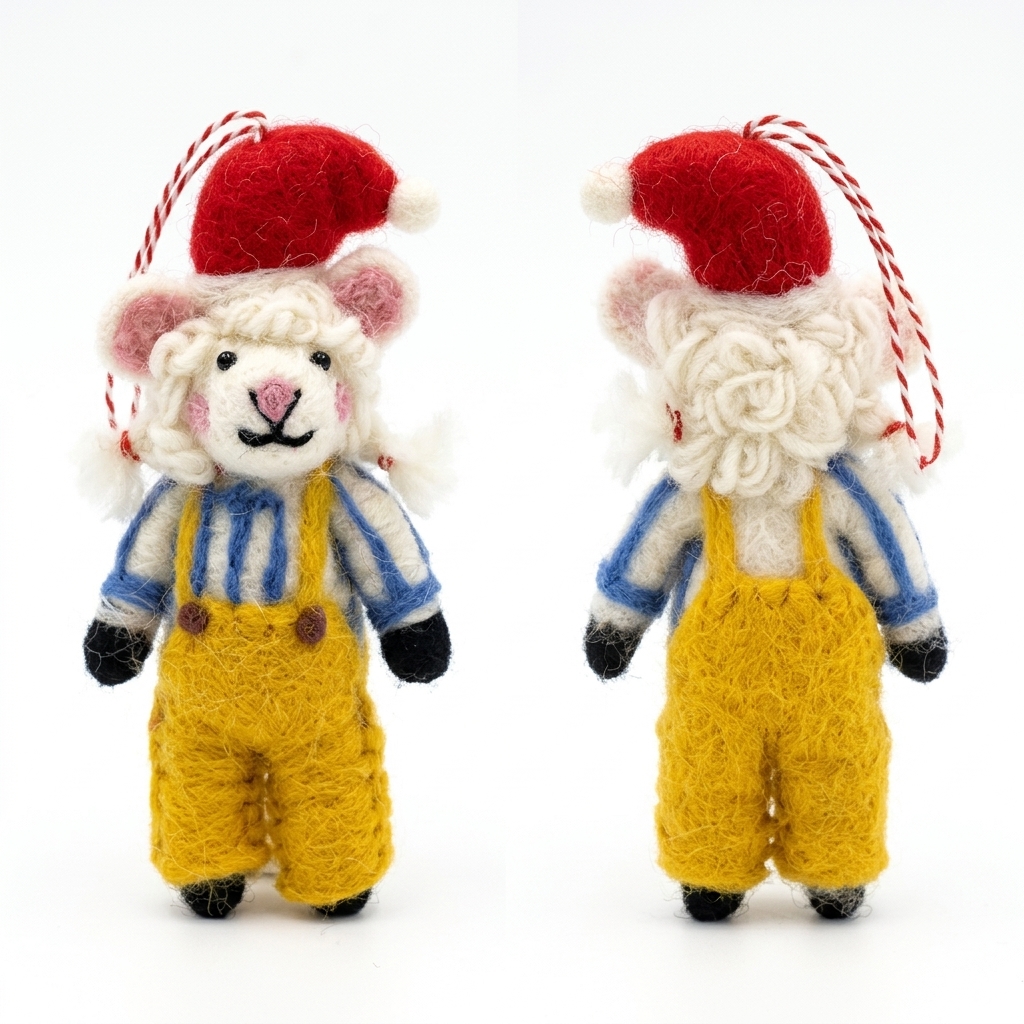 The Festive Little Farmer Sheep Wool Felt Christmas Ornament