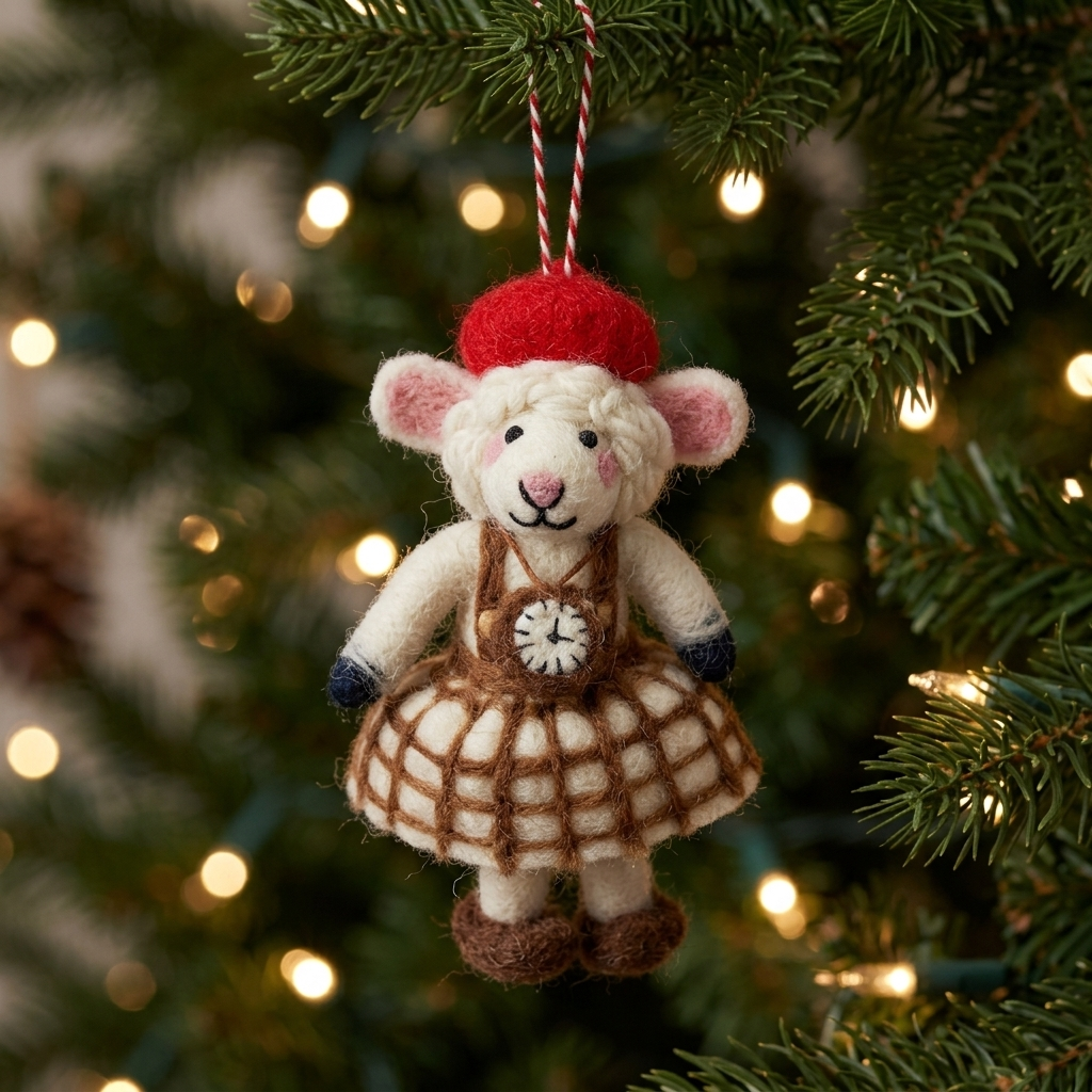 Parisian Timekeeper Sheep Wool Felt Christmas Ornament