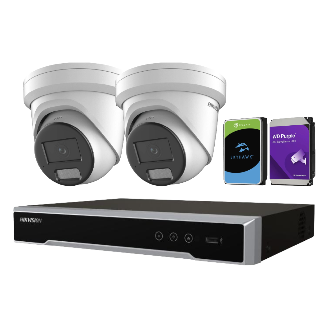 Hikvision upto x4 6MP Darkfighter AcuSense Turret Security Camera Kit + 4‑Channel PoE NVR Kit with Optional HDD | DS‑2CD2366G2H‑I(U) + DS‑7604NI‑M1/4P
