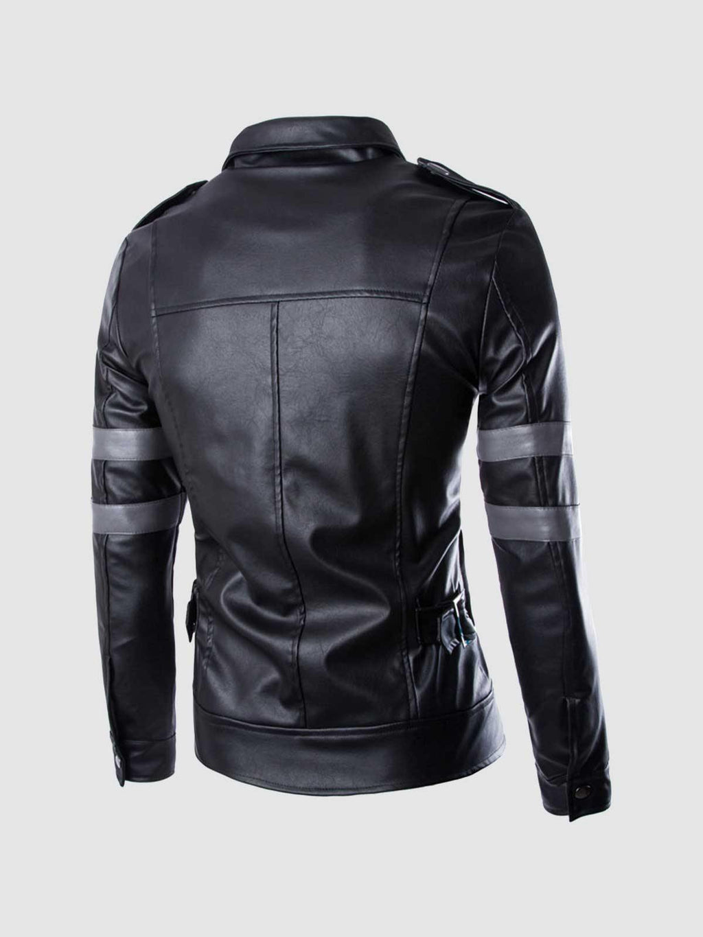 Black Leather Jacket with Gray Stripes