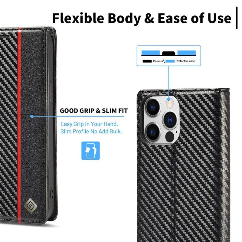iPhone 15 Carbon Fiber Wallet Case