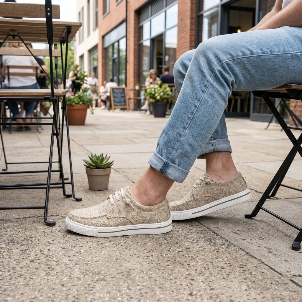 Natural Beige Outdoor Hemp Lace-Up Shoes – Vegan Natural Rubber Sole