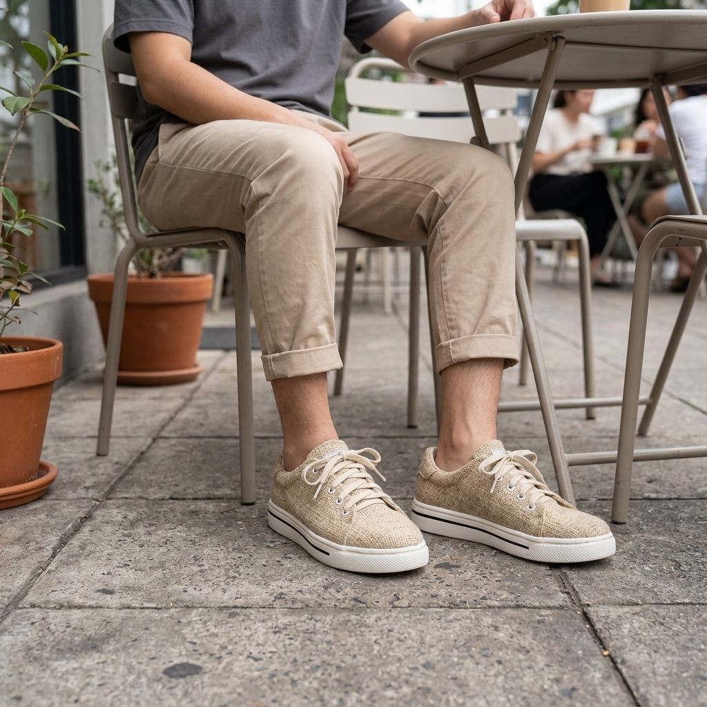 Natural Beige Organic Hemp Lace-Up Shoes – Vegan Natural Rubber Sole