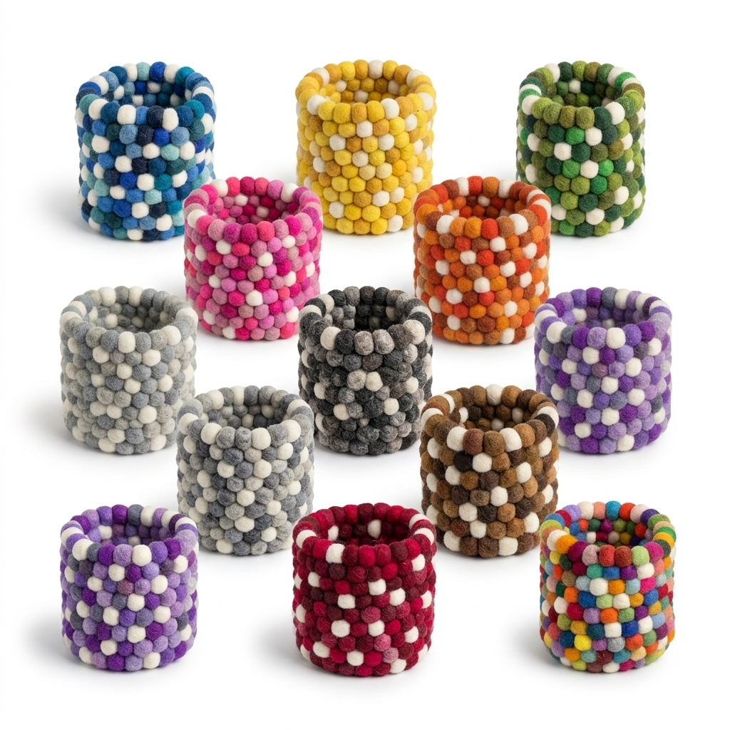 Wool Felt Ball Pen Holder & Napkin Ring | Handmade in Nepal | 10 Colours
