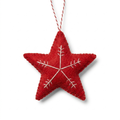 Red Star with White Snowflake Wool Felt Ornament – Handmade & Shatterproof