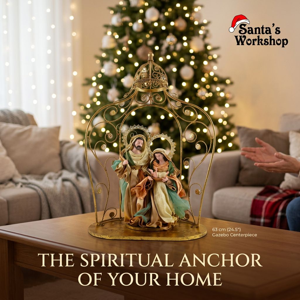 63cm Holy Family Nativity in Gazebo – 36cm Religious Christmas Statue & Christian Decoration