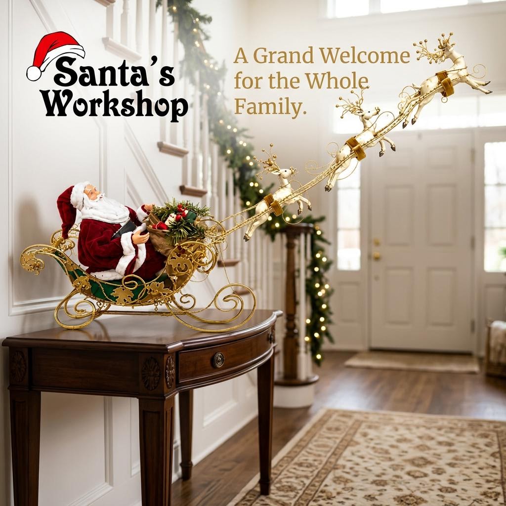 37" (95cm) Christmas Decoration Santa Claus with Reindeers on Sleigh – Large Indoor Holiday Display, Festive Christmas Decor