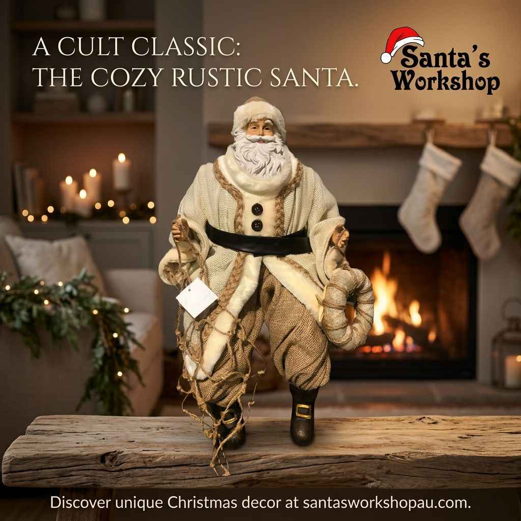 45cm Sitting Santa Claus in Rustic Driftwood-Style Chair – Large Christmas Figurine & Indoor Holiday Decoration