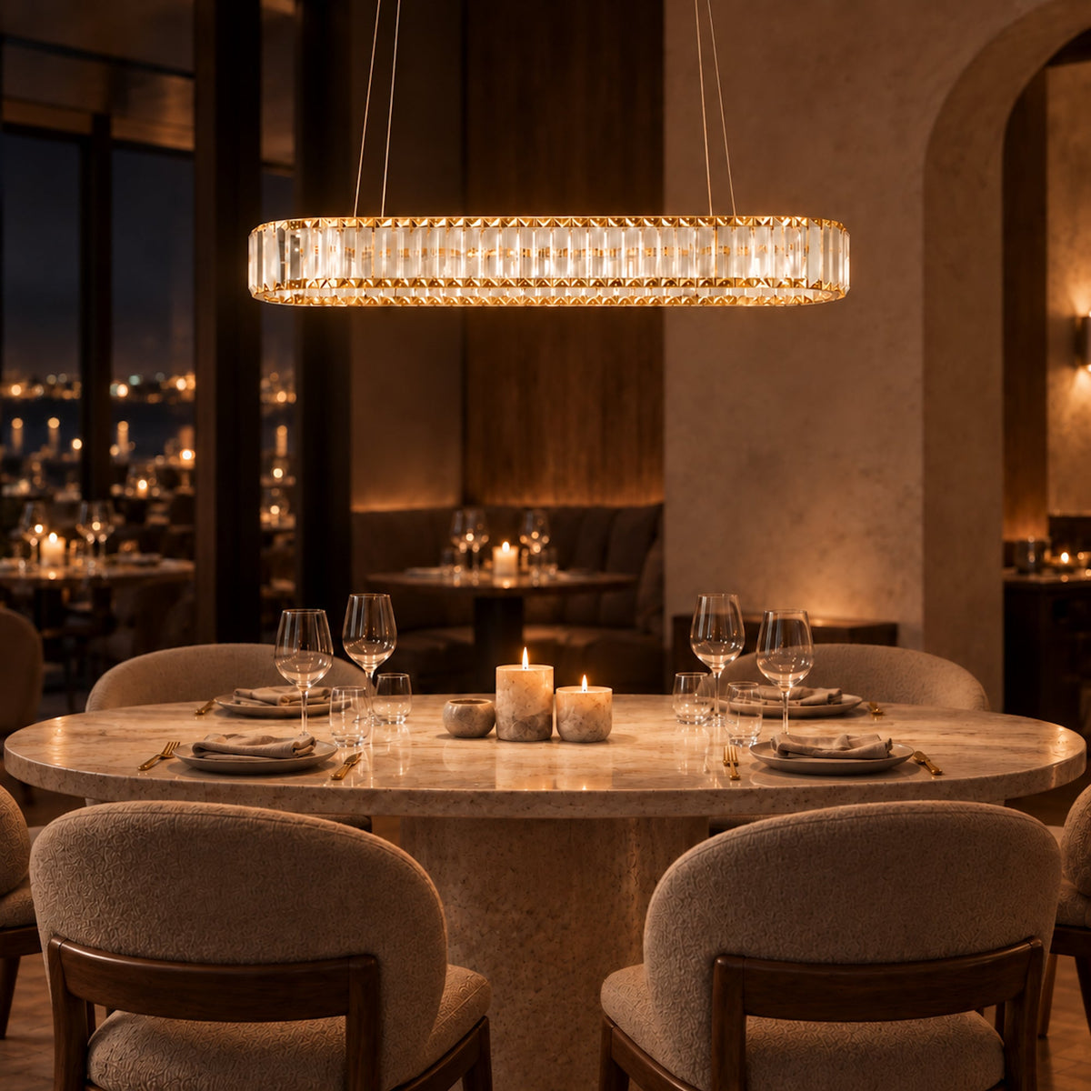 Quivira Oval Crystal LED Chandelier - Gold Hardware