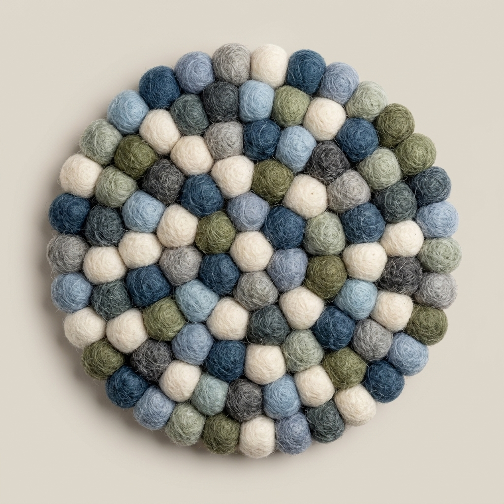 Handmade Wool Felt Ball Trivet | Neutral Grey & Sage | Multi-Shape Table Protection