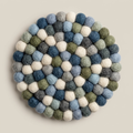 Handmade Wool Felt Ball Trivet | Neutral Grey & Sage | Multi-Shape Table Protection