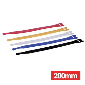 Velcro Cable Ties – 200mm, Assorted Colours, Reusable Hook & Loop, Packet of 10 | CT200 | Durable, Colour-Coded Cable Organisers for IT, AV, Office & Home