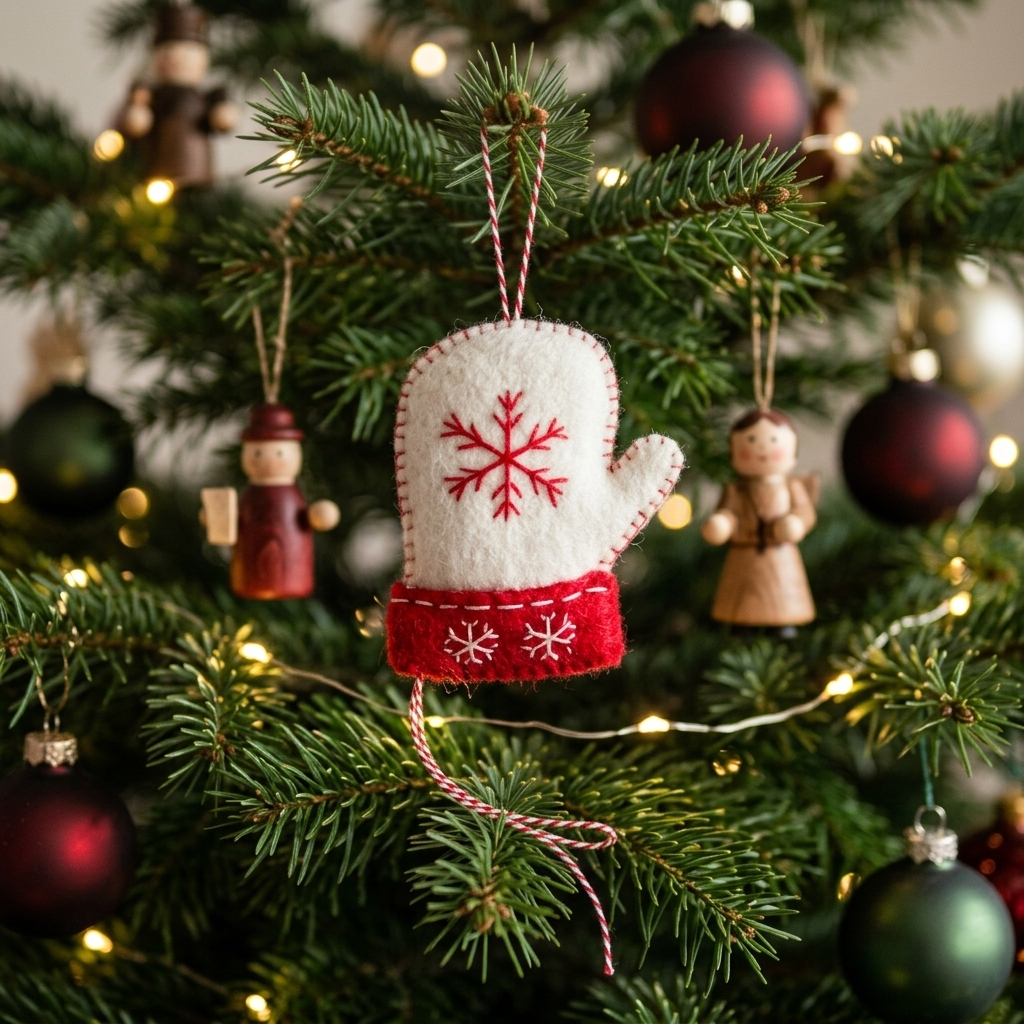 White Christmas Tree Wool Felt Ornament – Handmade & Shatterproof