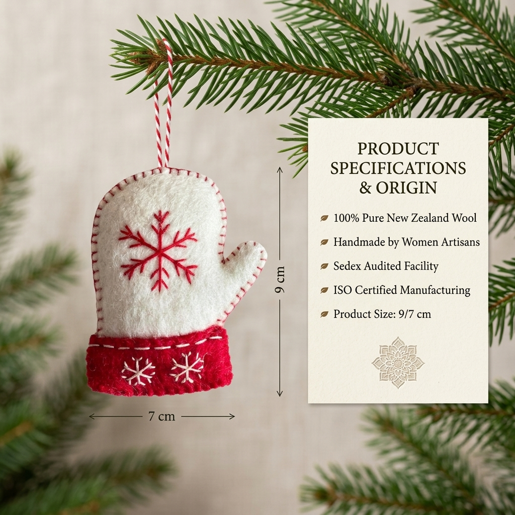 White Christmas Tree Wool Felt Ornament – Handmade & Shatterproof