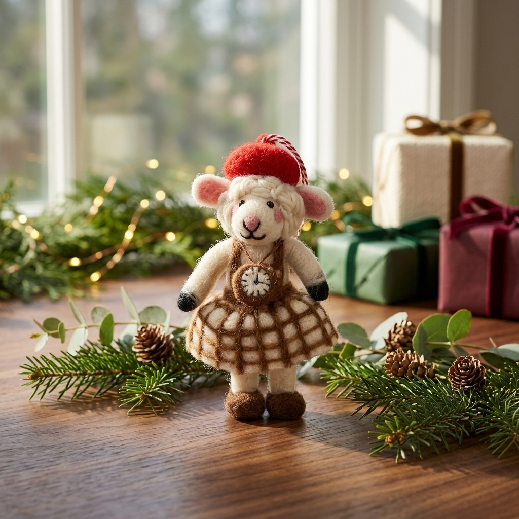 Parisian Timekeeper Sheep Wool Felt Christmas Ornament