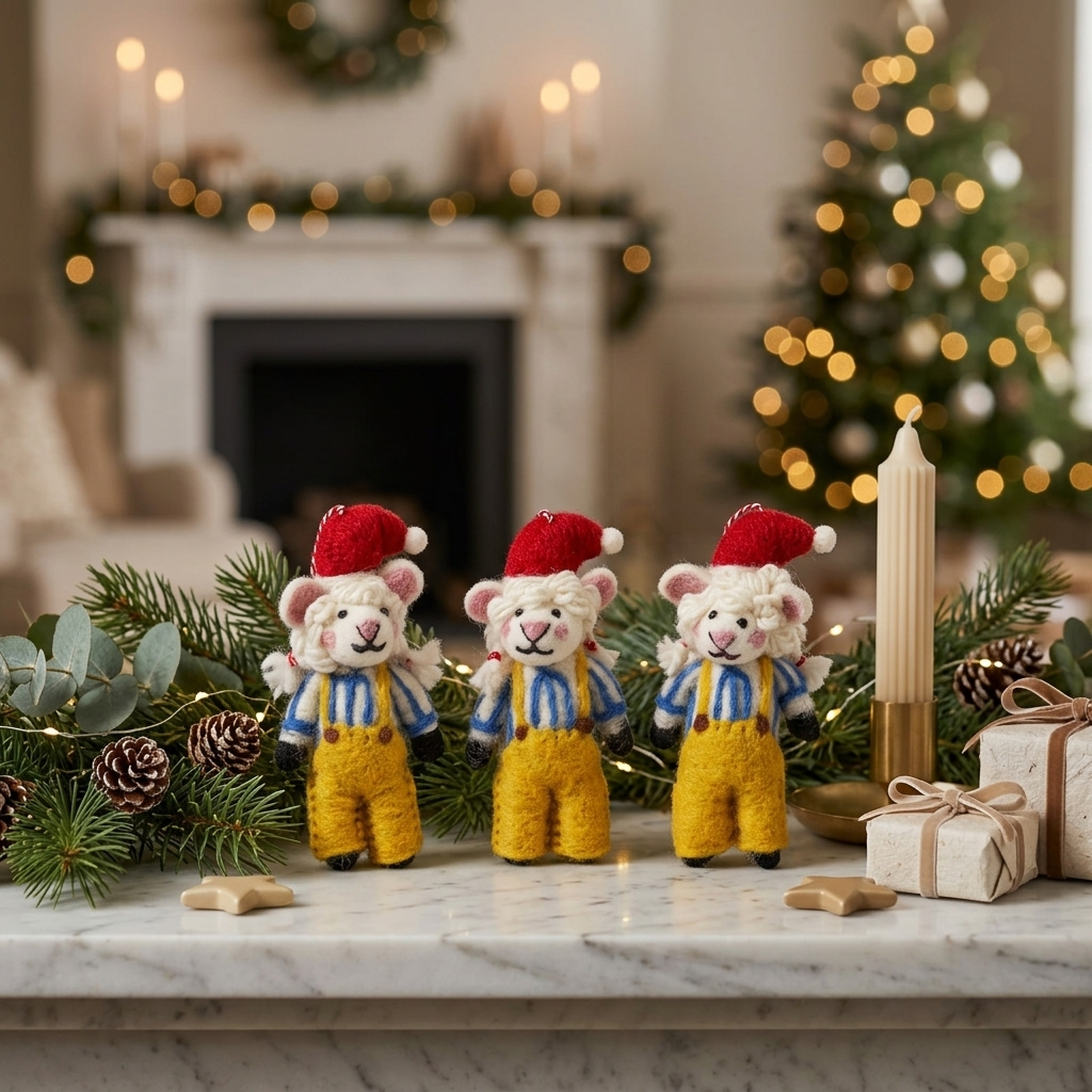 The Festive Little Farmer Sheep Wool Felt Christmas Ornament