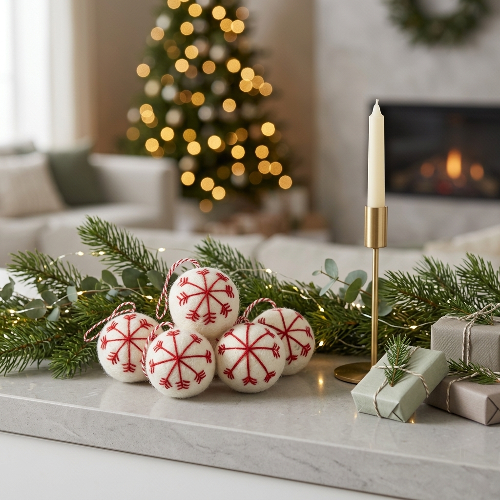 White Snowflake Wool Felt Christmas Bauble Ornament