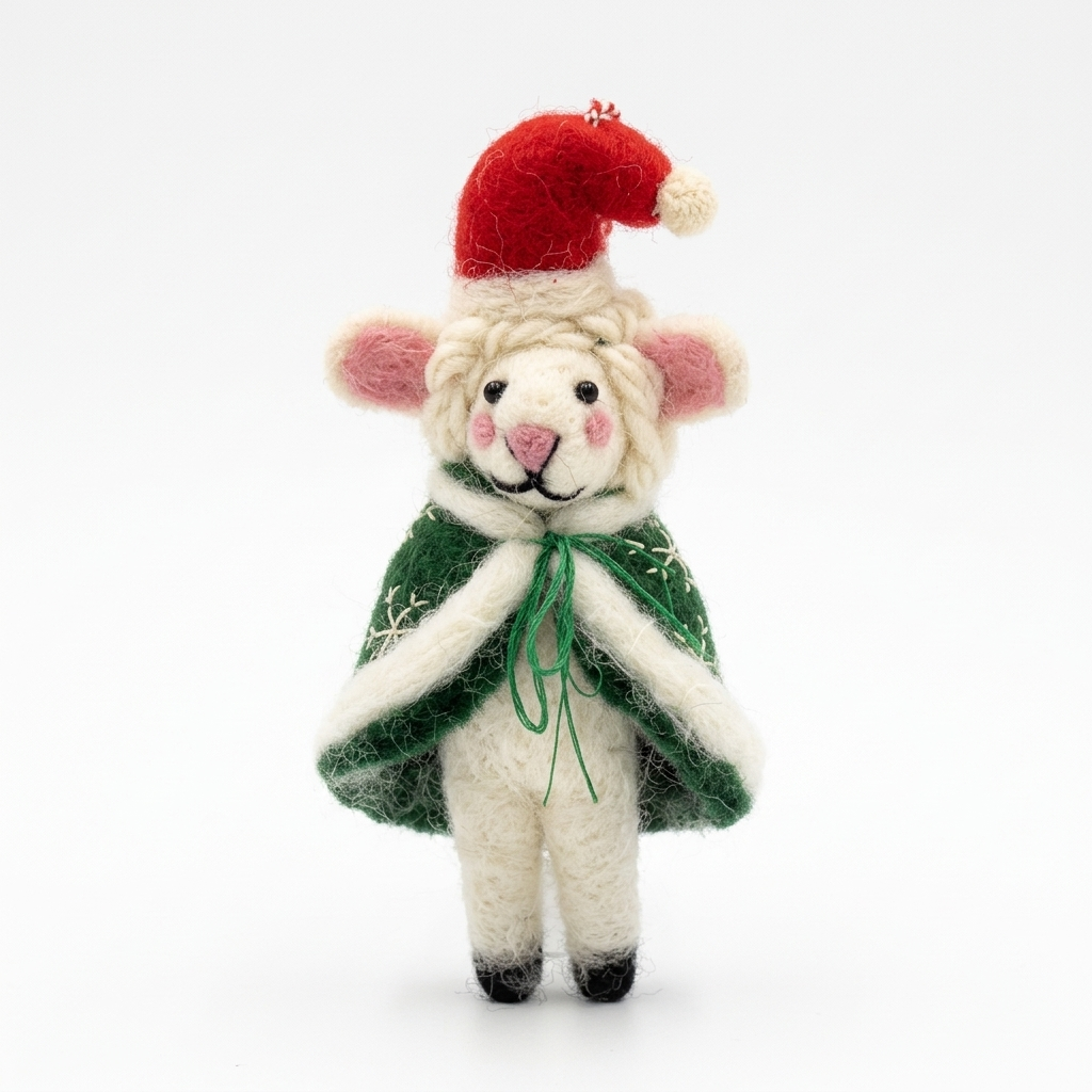 The Winter Wanderer Sheep in Green Snowflake Cape Christmas Ornament