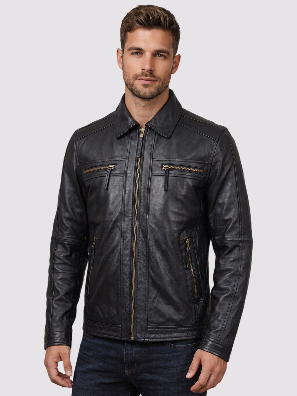Black Leather Zipper Jacket